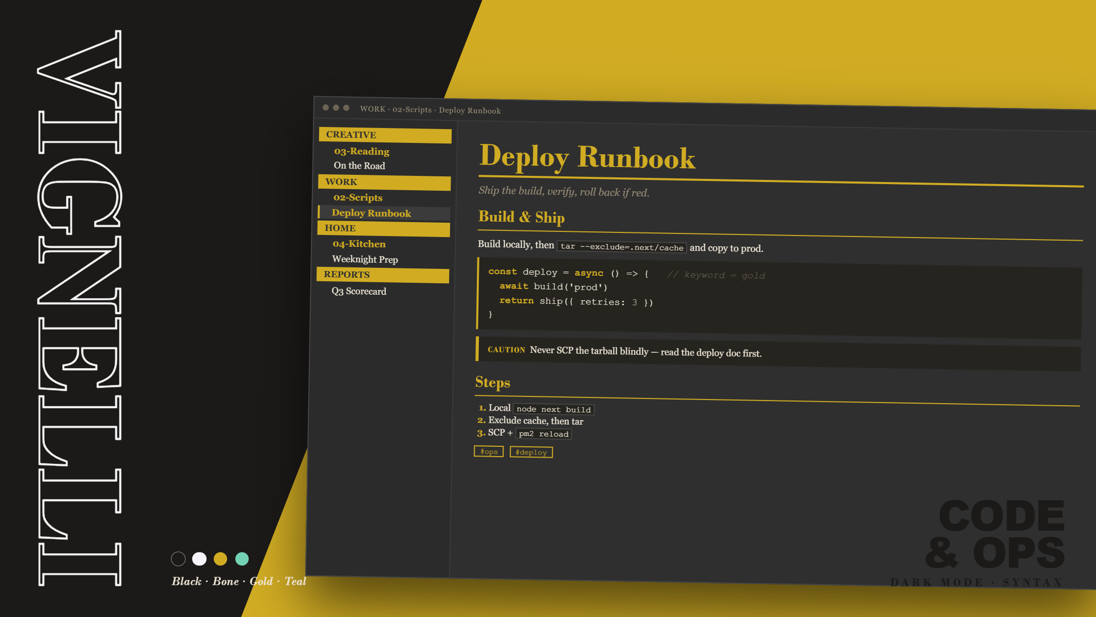 Code & Ops — dark-mode syntax