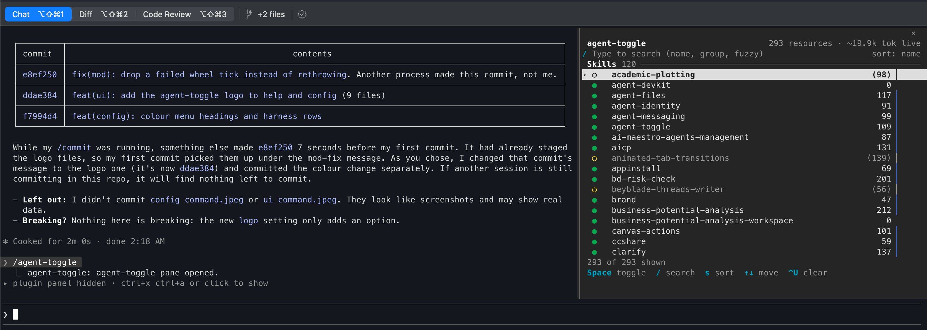 /agent-toggle: the picker as a Claude Code pane