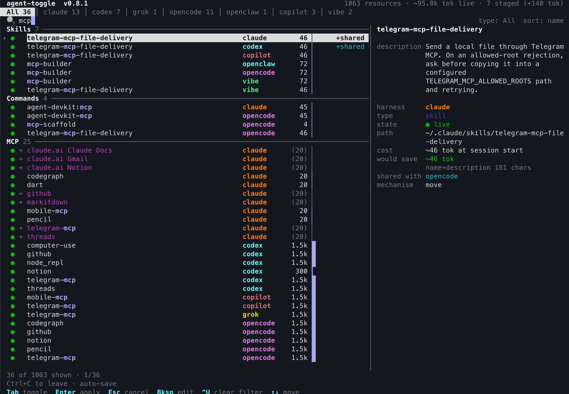 agent-toggle ui: the interactive picker