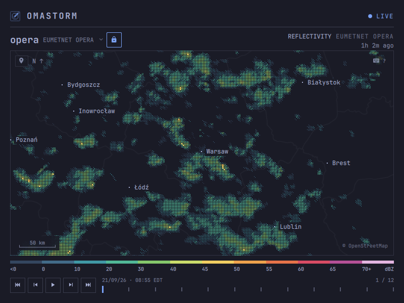 EUMETNET OPERA radar mosaic over Warsaw, Poland