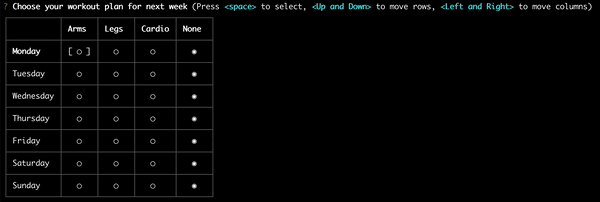 Screen capture of the table prompt