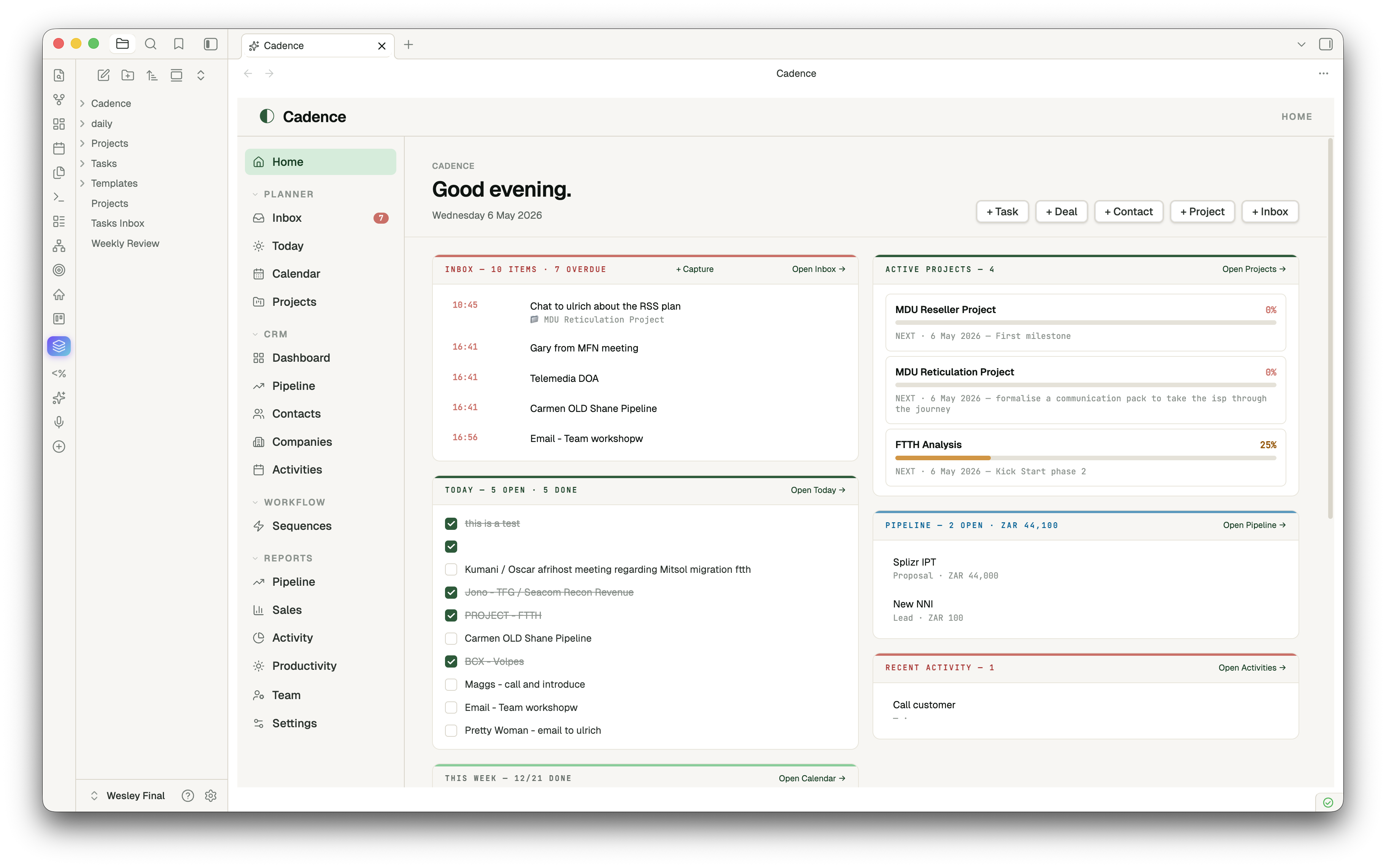 Inbox + reminders