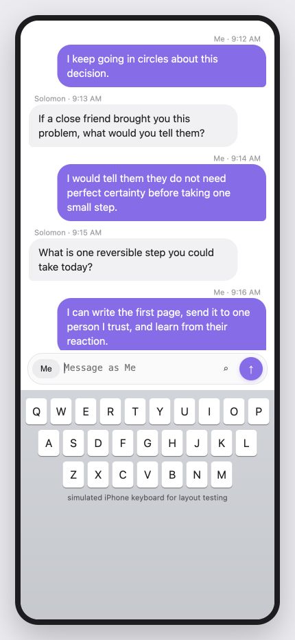 Solomon Chat running in a phone environment with the keyboard open