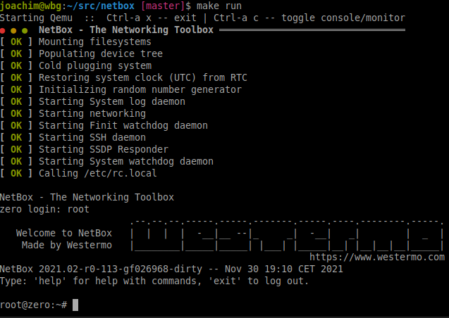 NetBox Zero/OS booting up in Qemu