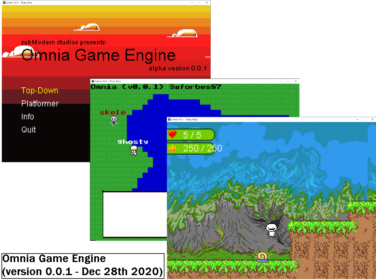 Screenshots of Omnia version 0.0.1