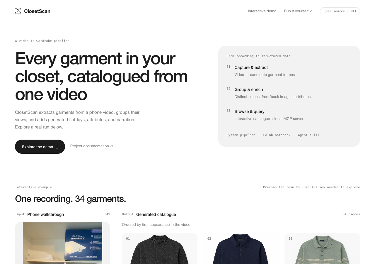 ClosetScan wardrobe catalogue generated from video