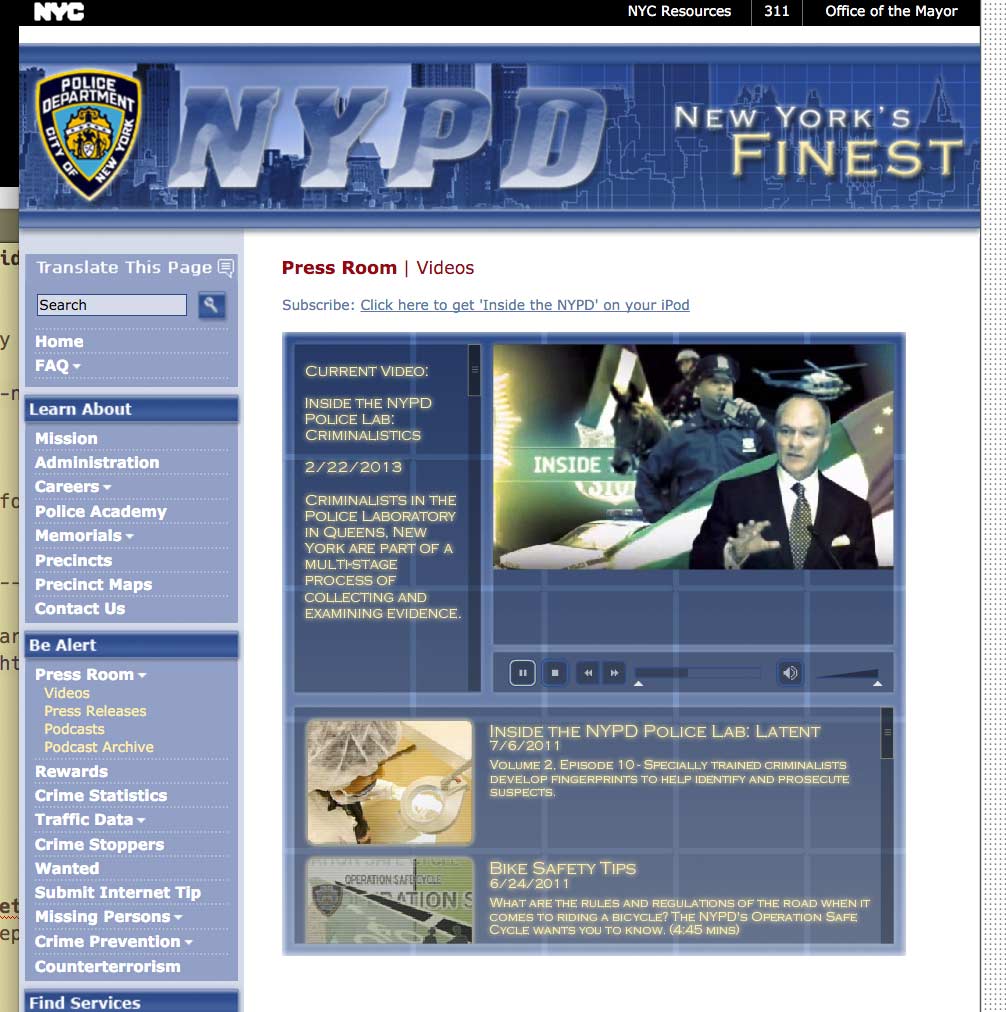 nypd video pr front page screenshot