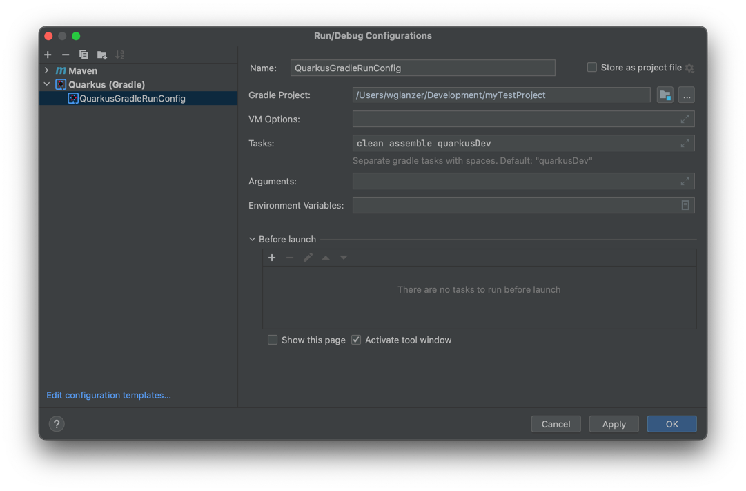 Quarkus Run Configuration Type