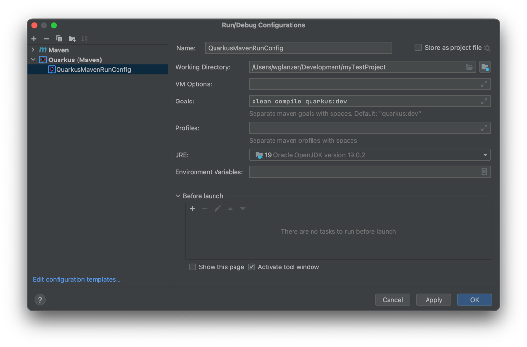 Quarkus Run Configuration Type