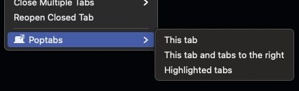 Screenshot showing Poptabs menu