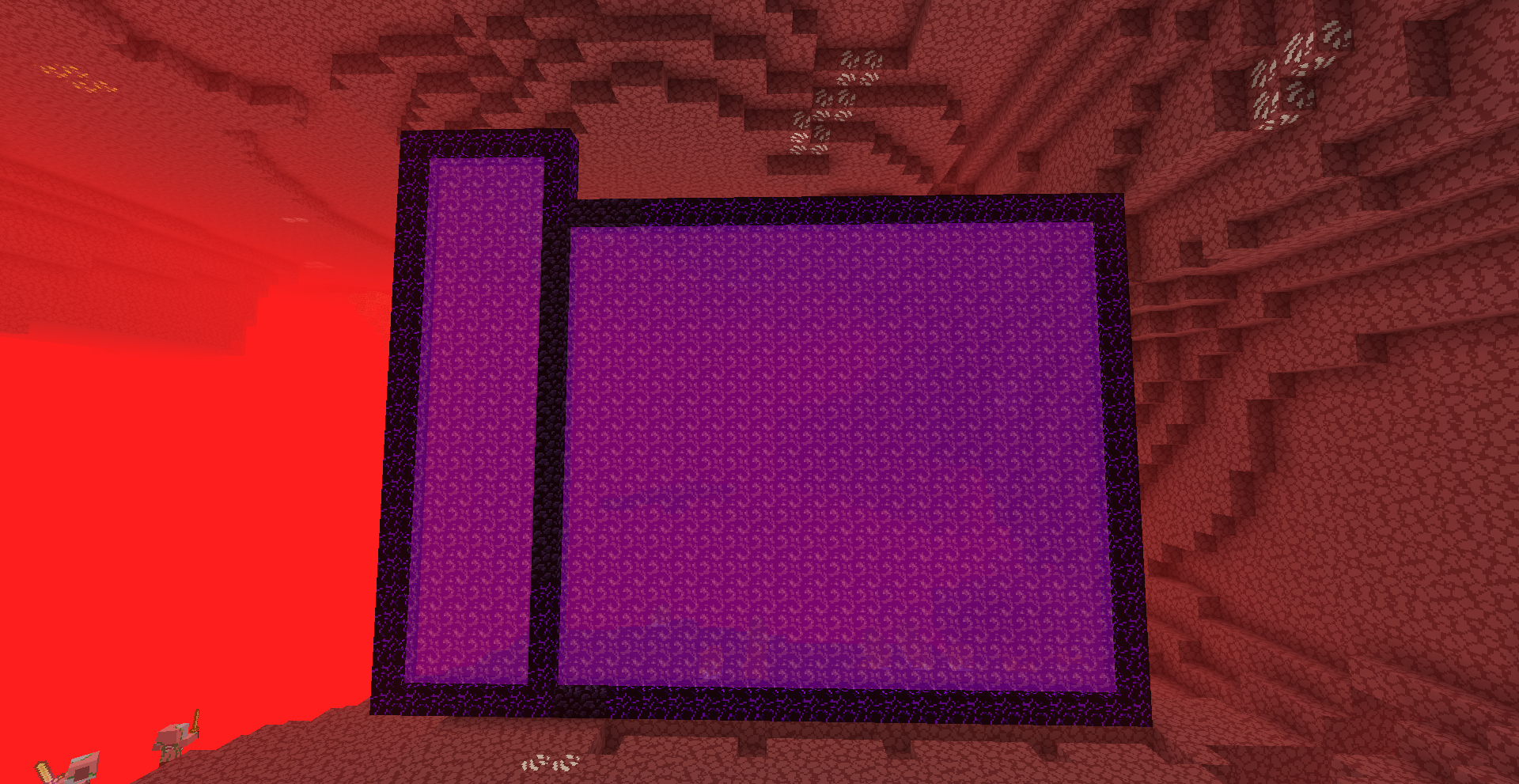 A really big nether portal with a combination of crying obsidian and regualr obsidian