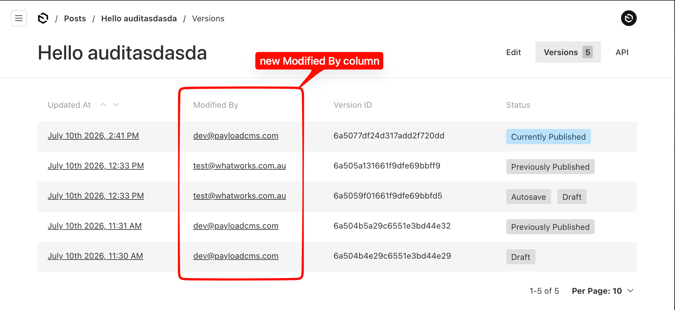 Modified By column in the versions view