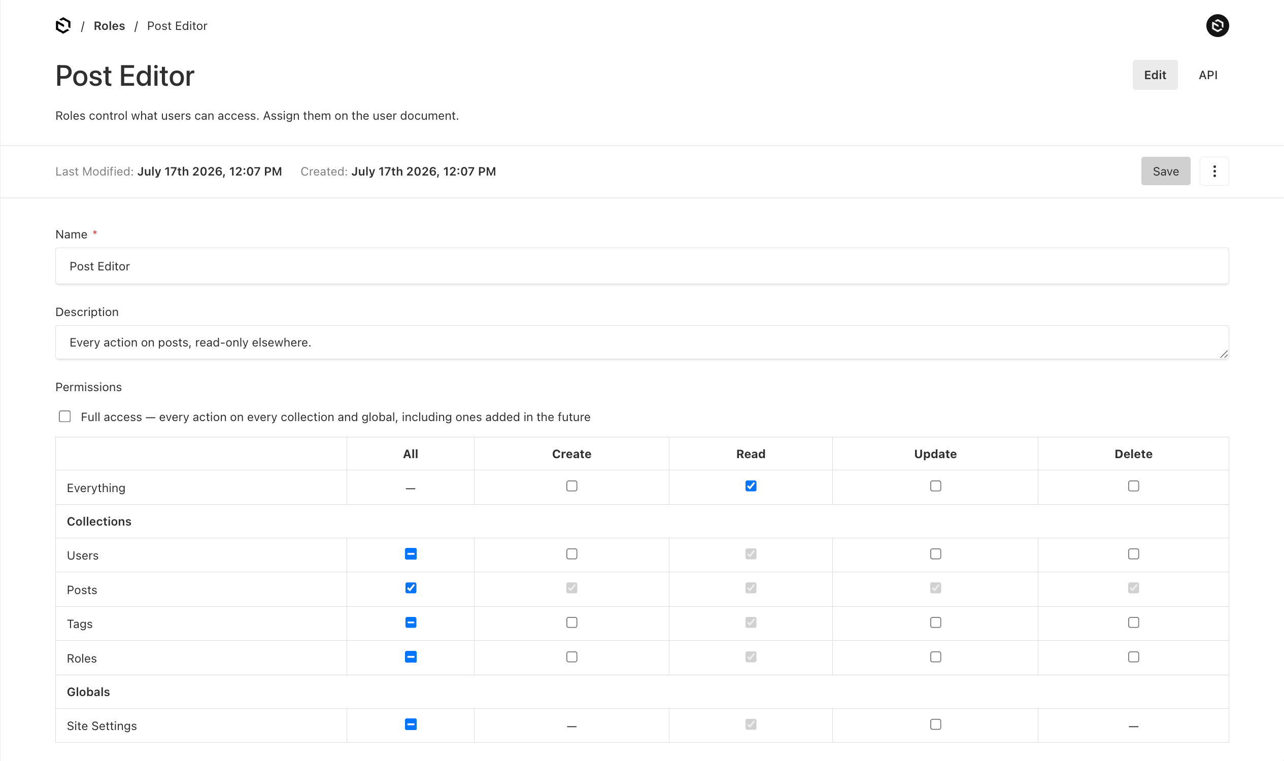 RBAC permissions matrix