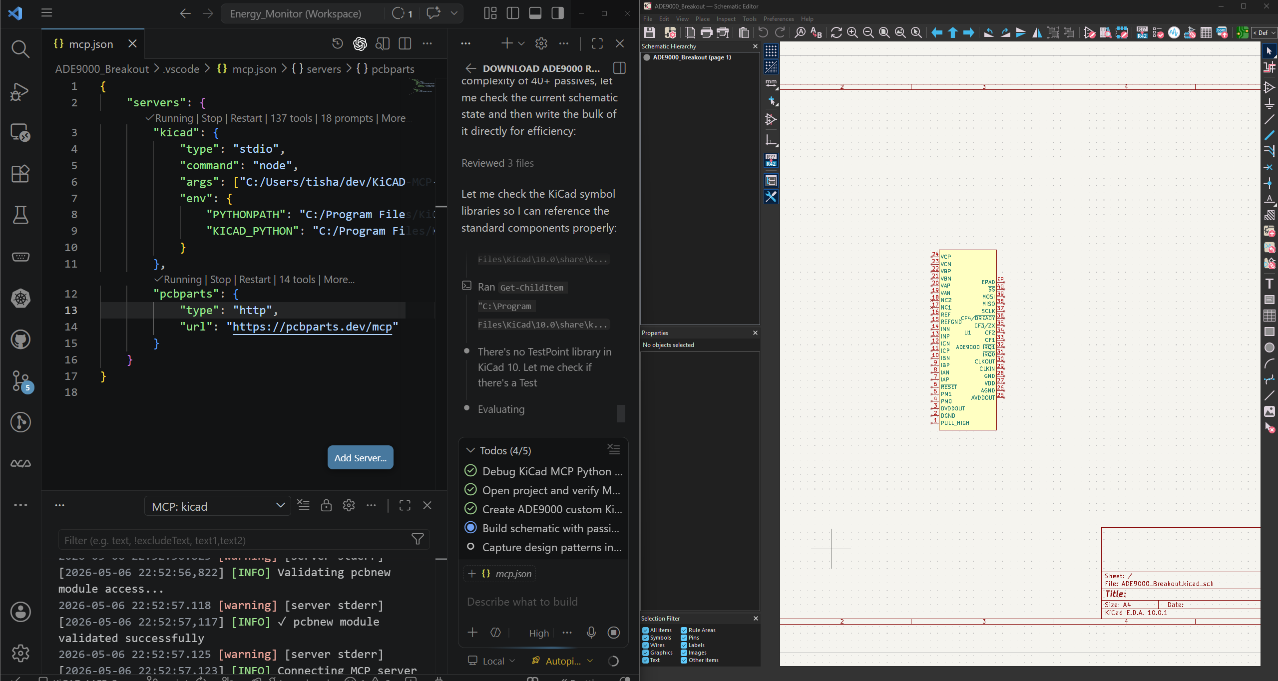AI-aided KiCad schematic work in VS Code and KiCad
