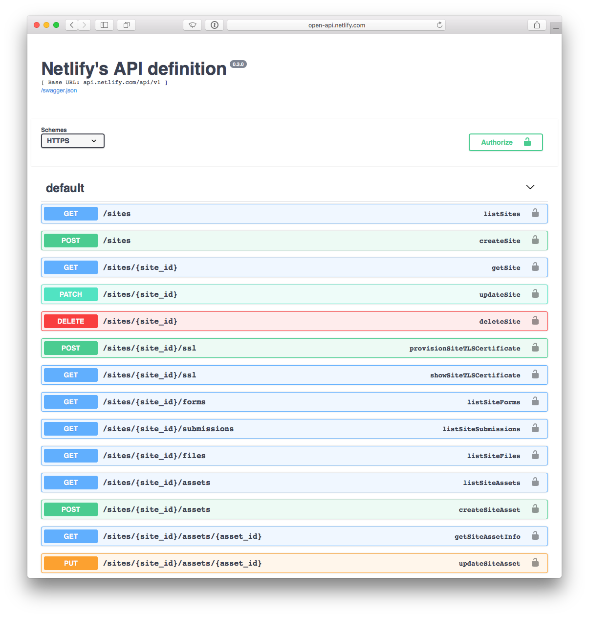 screenshot of netlify swagger ui