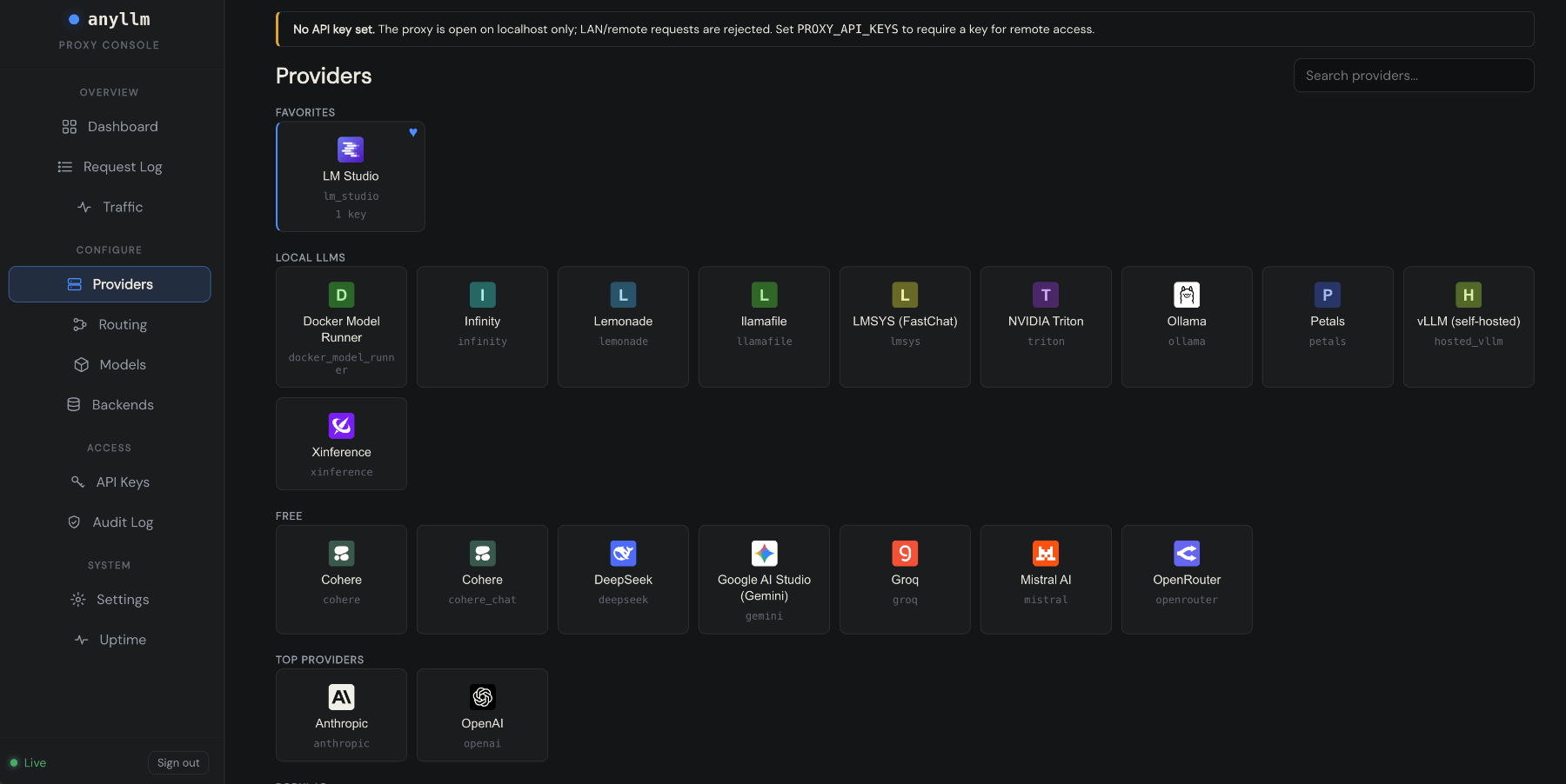 anyllm-proxy WebUI Providers Config