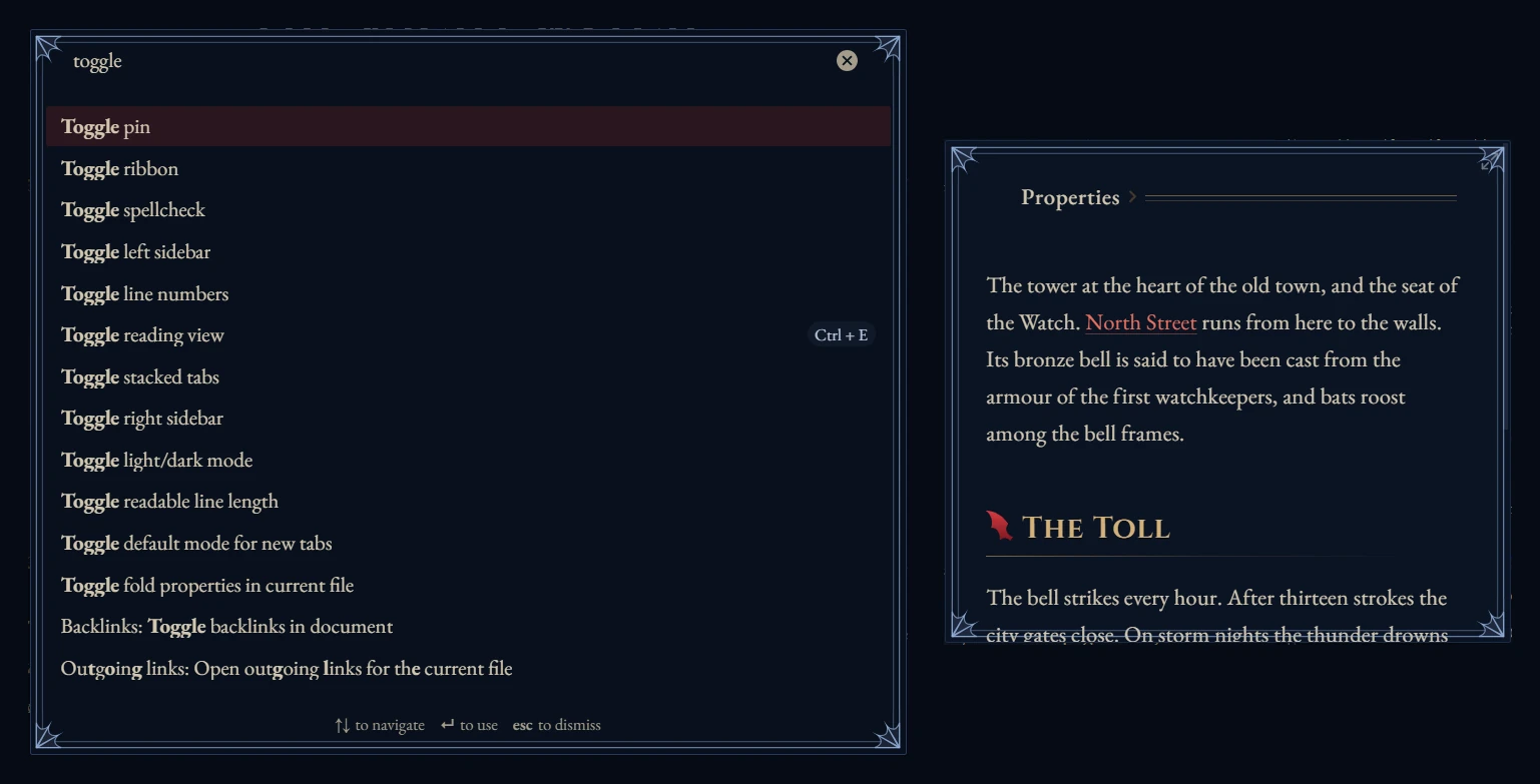 Command palette and hover preview