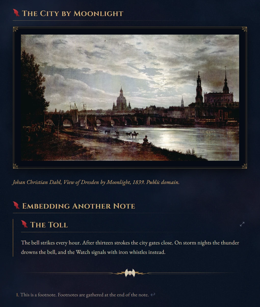 Image, embedded note and footnotes