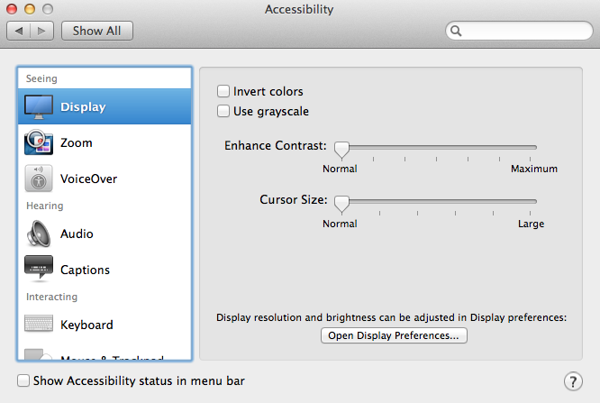 OS X Accessibility Settings