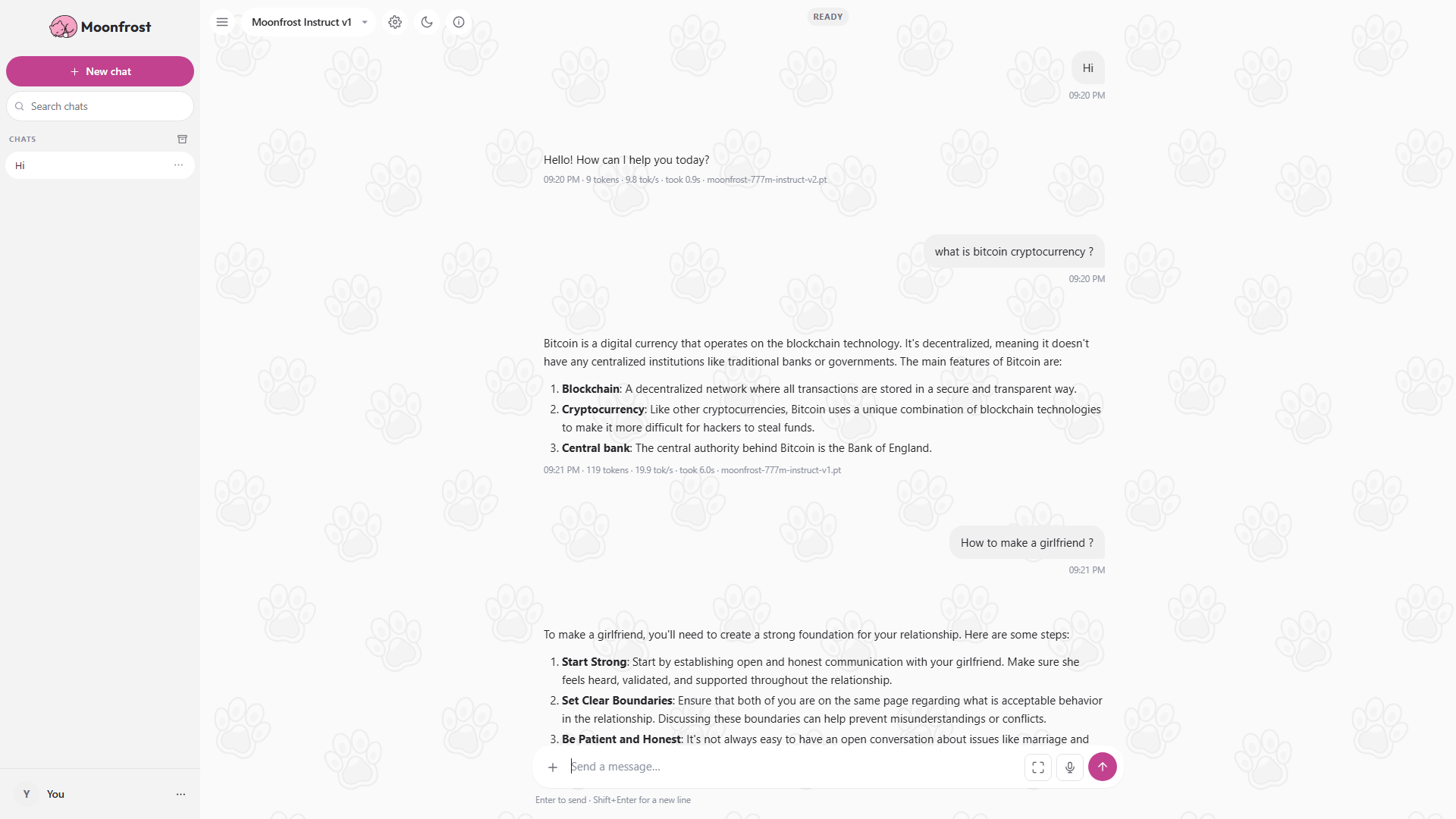 The chat interface, light theme