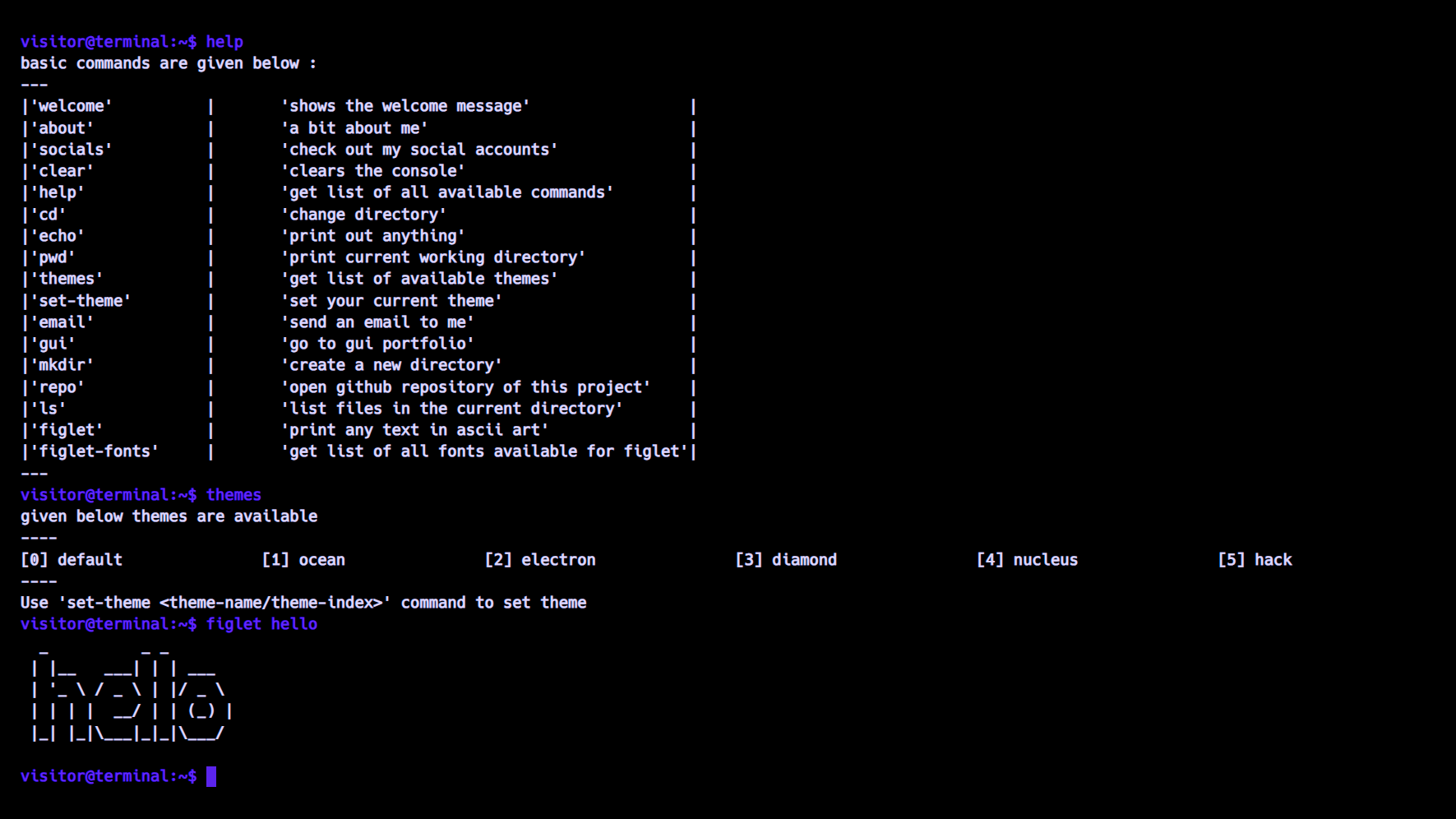 terminal-portfolio 网站模板截图