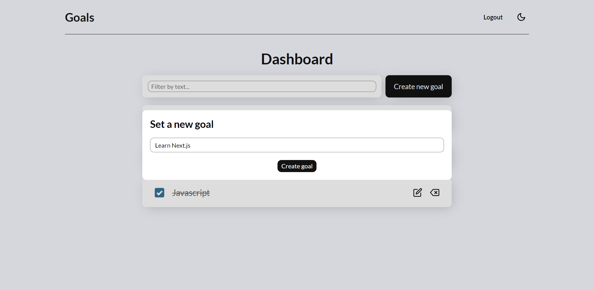 Create/update goal modal