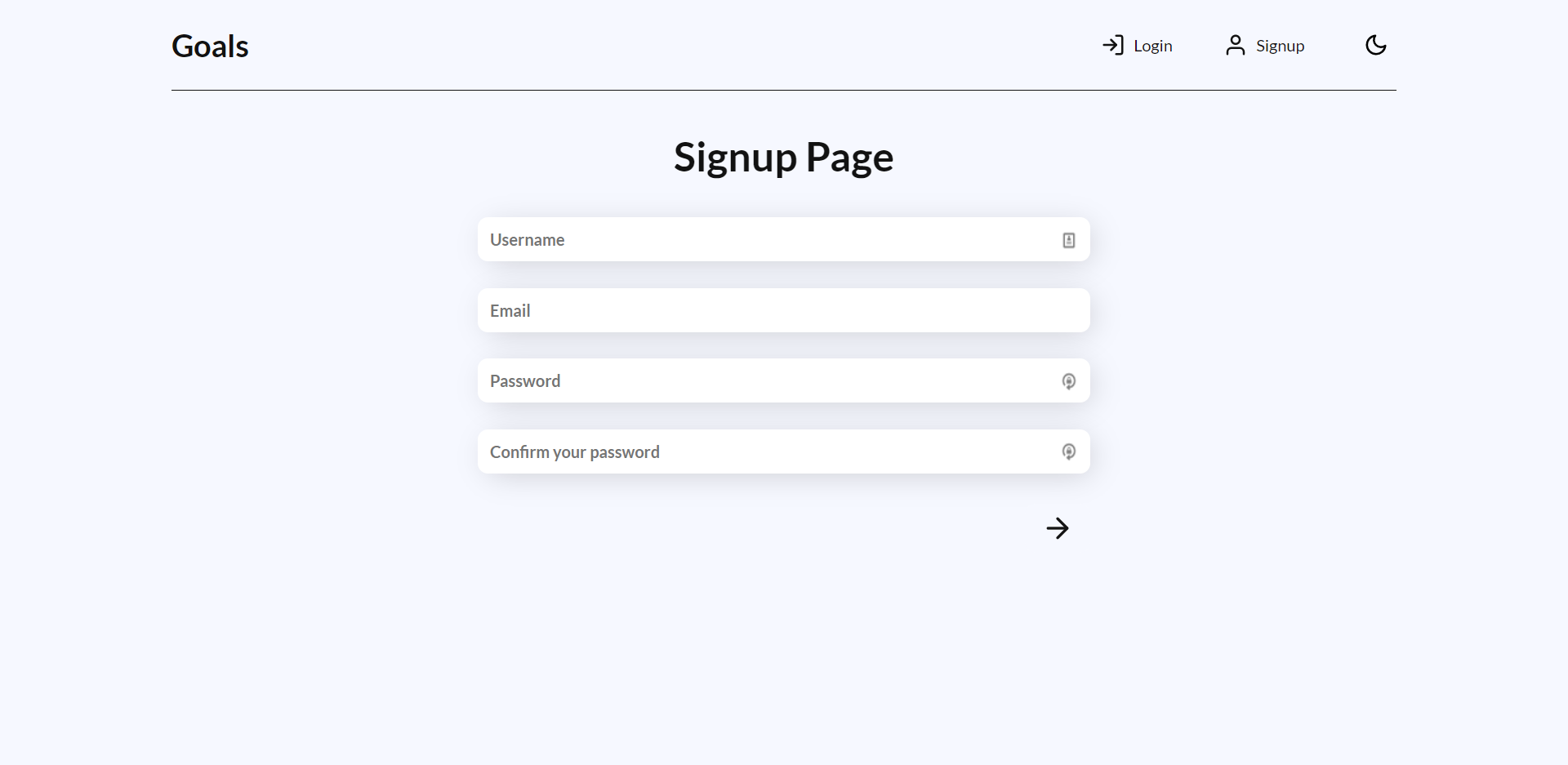 Signup page