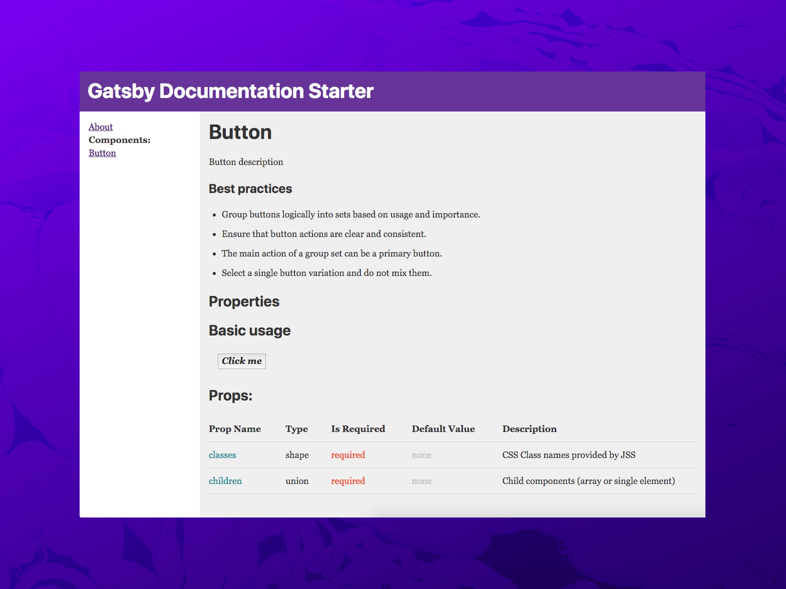 Screenshot of example Documentation website created with this template