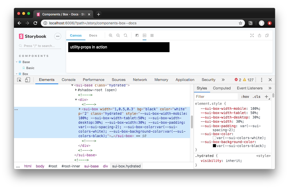 Screenshot of Utility Web Components in action with the <sui-box> component