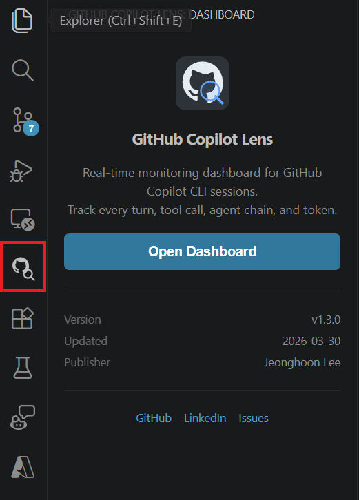 GitHub Copilot Lens VS Code sidebar