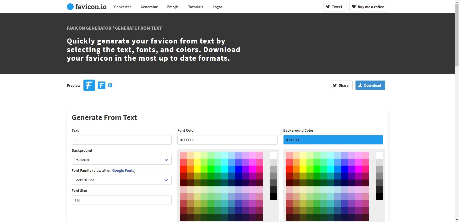 Screenshot of Favicon Generator - Text to Favicon - favicon.io