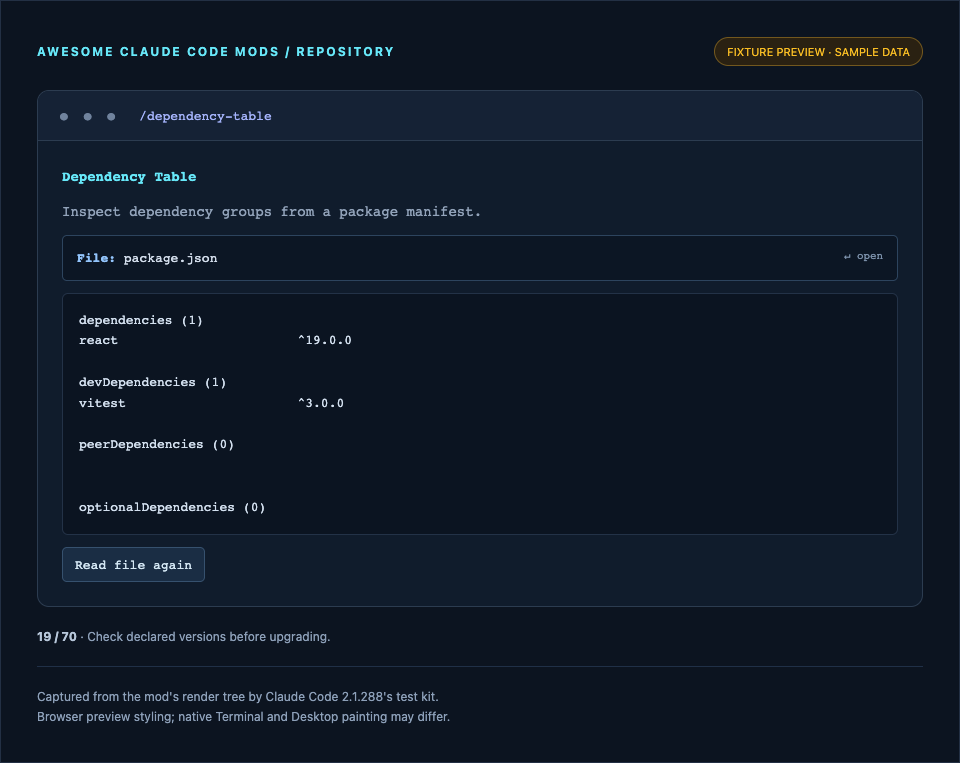 Dependency Table preview
