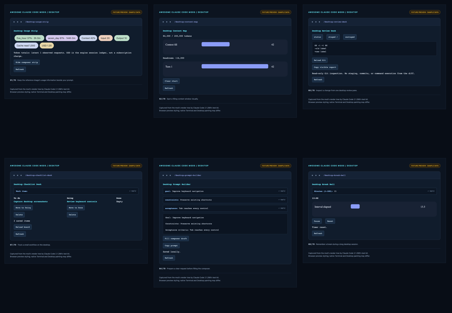 Six Desktop mod fixture previews