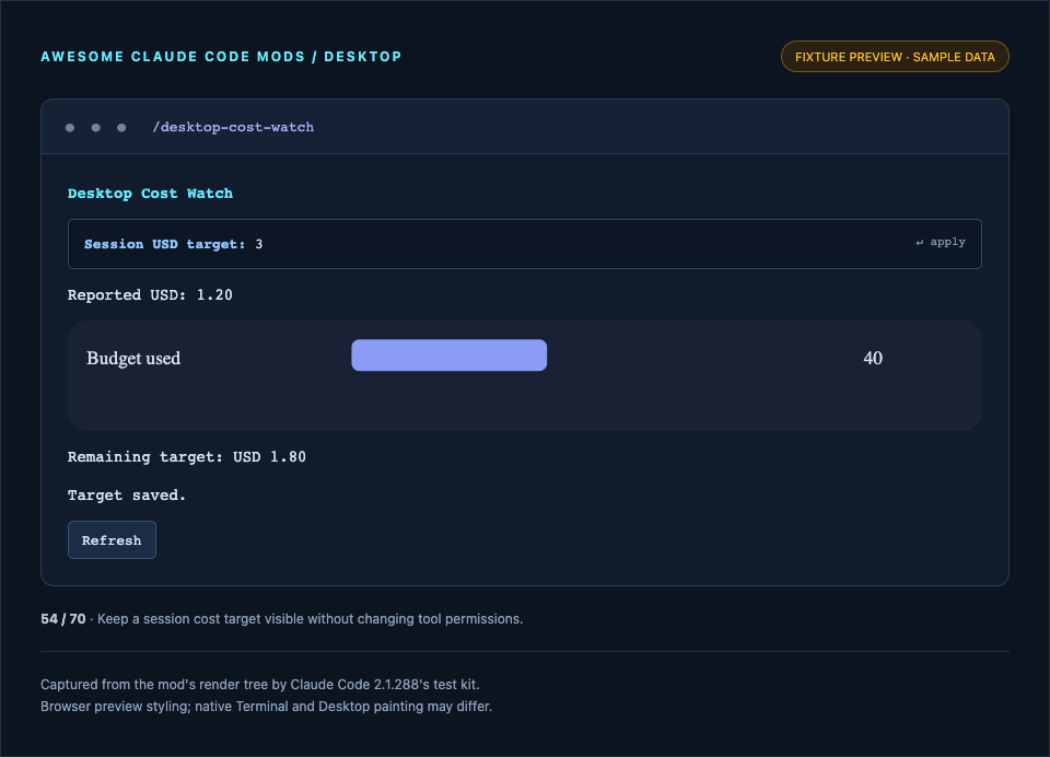 Desktop Cost Watch fixture preview
