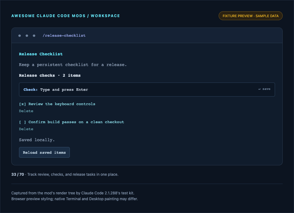 Release Checklist render preview