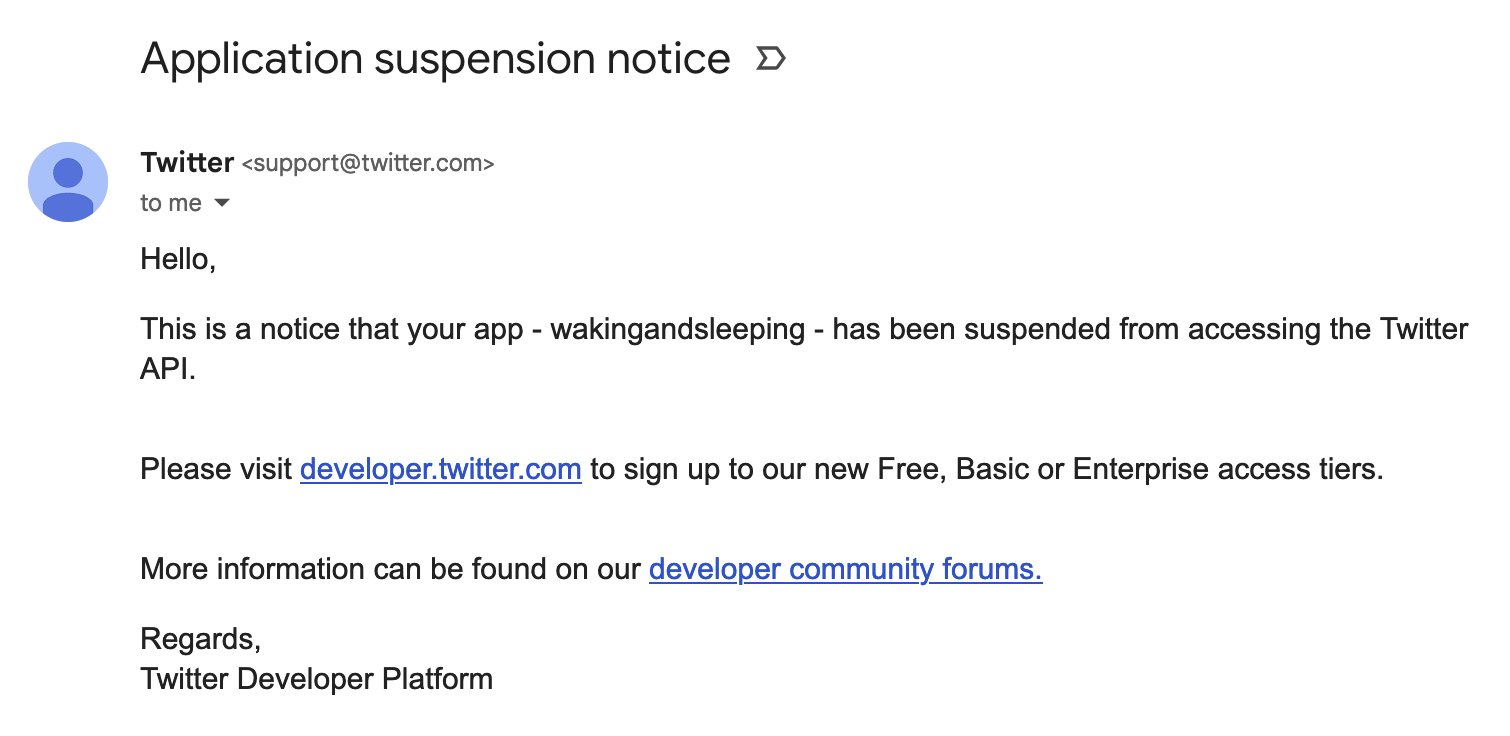 An email from Twitter stating that my app has been suspended from accessing the Twitter API.