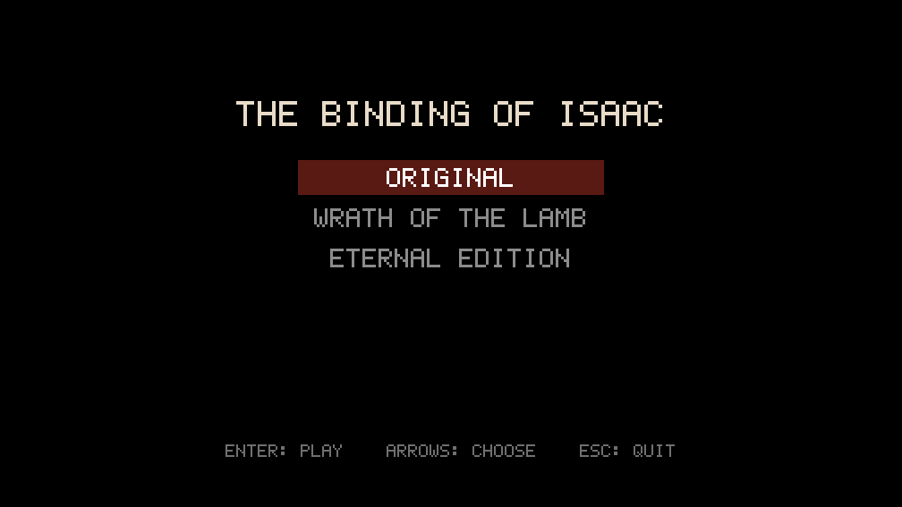 Tela de seleção de versões do jogo original no programa IsaacRecomp