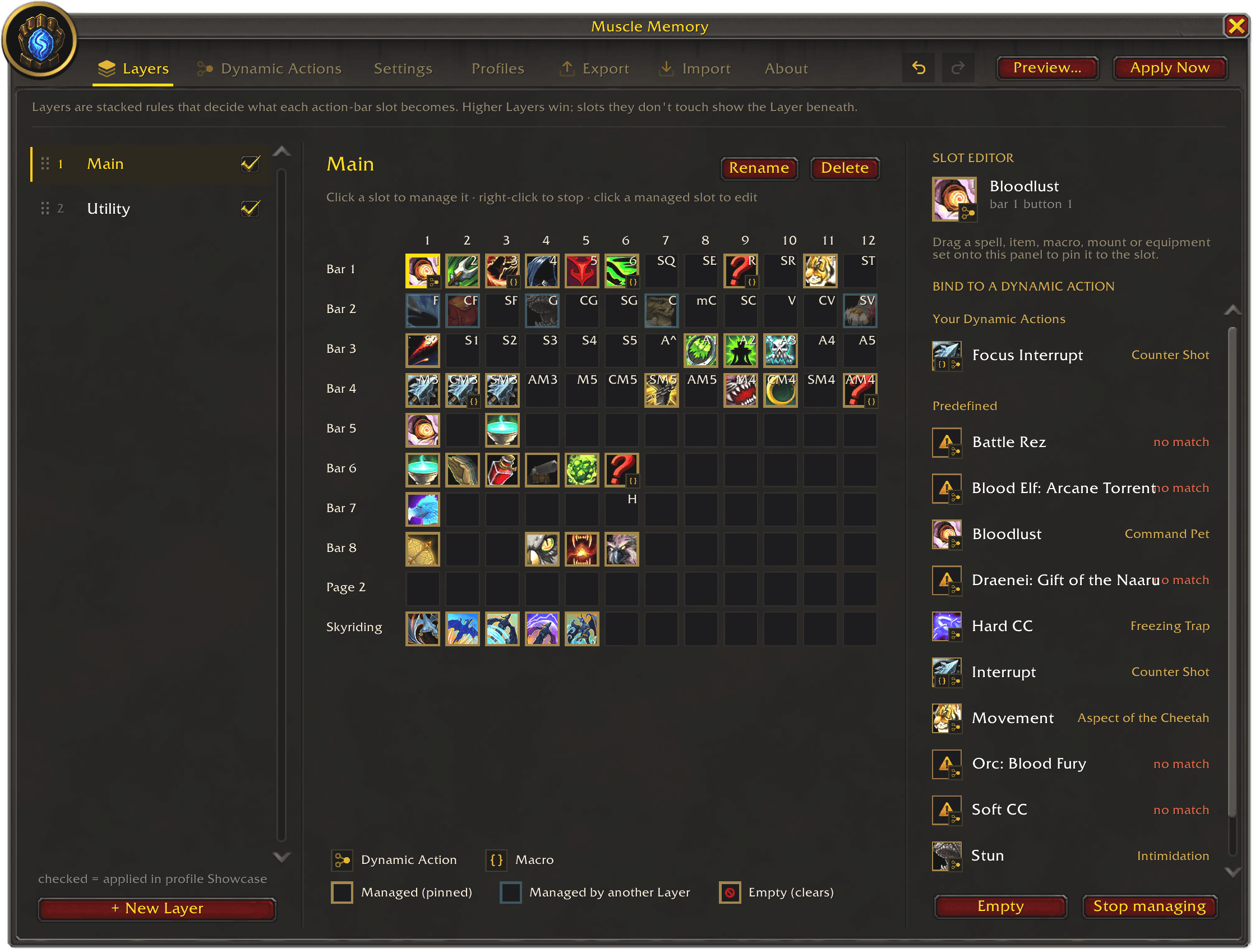 Muscle Memory layers tab