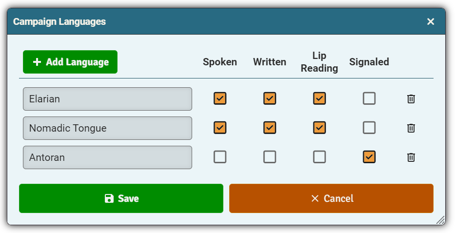 Language Skill Settings