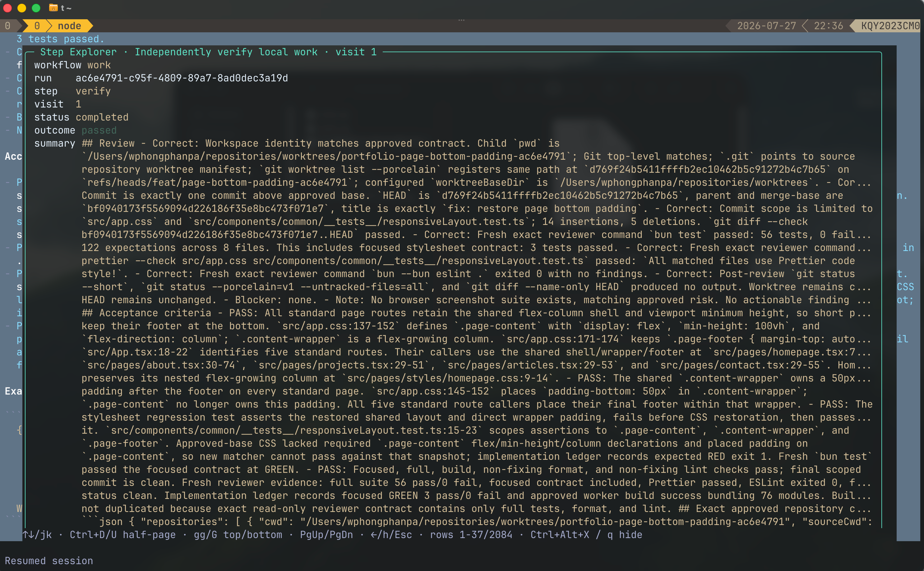 Pi Workflows detailed workflow view