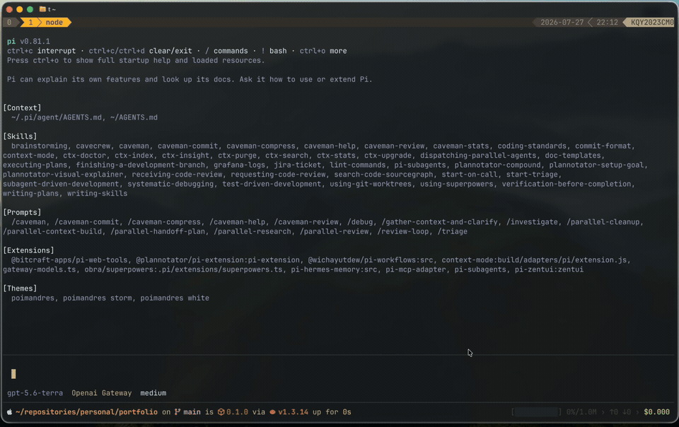Animated terminal demonstration of a Pi workflow