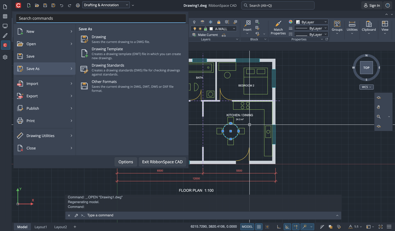 CAD application menu