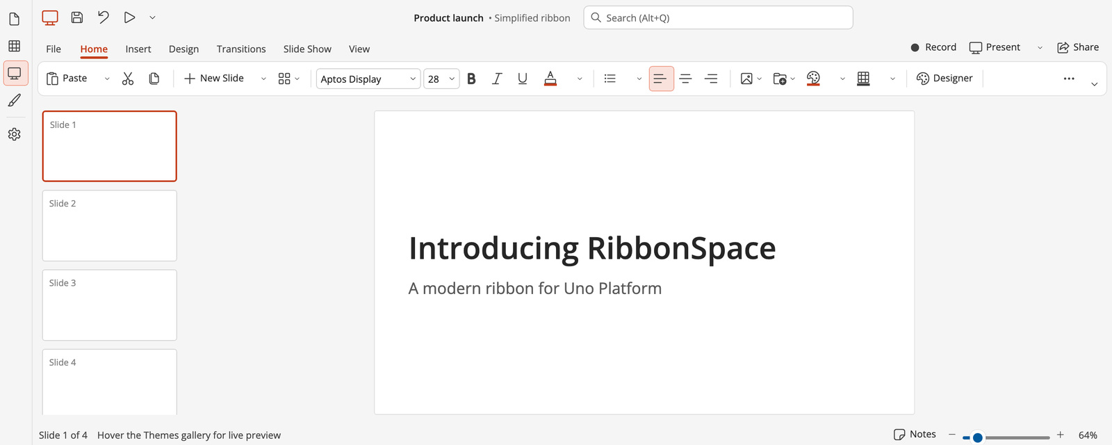 PowerPoint simplified ribbon