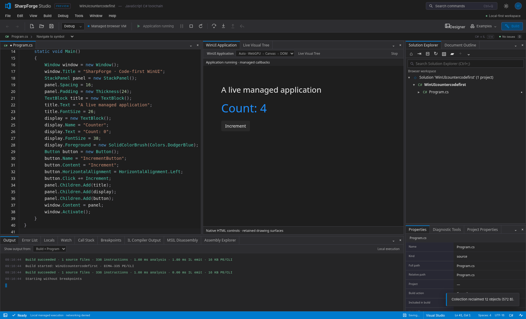 Running WinUI-style application