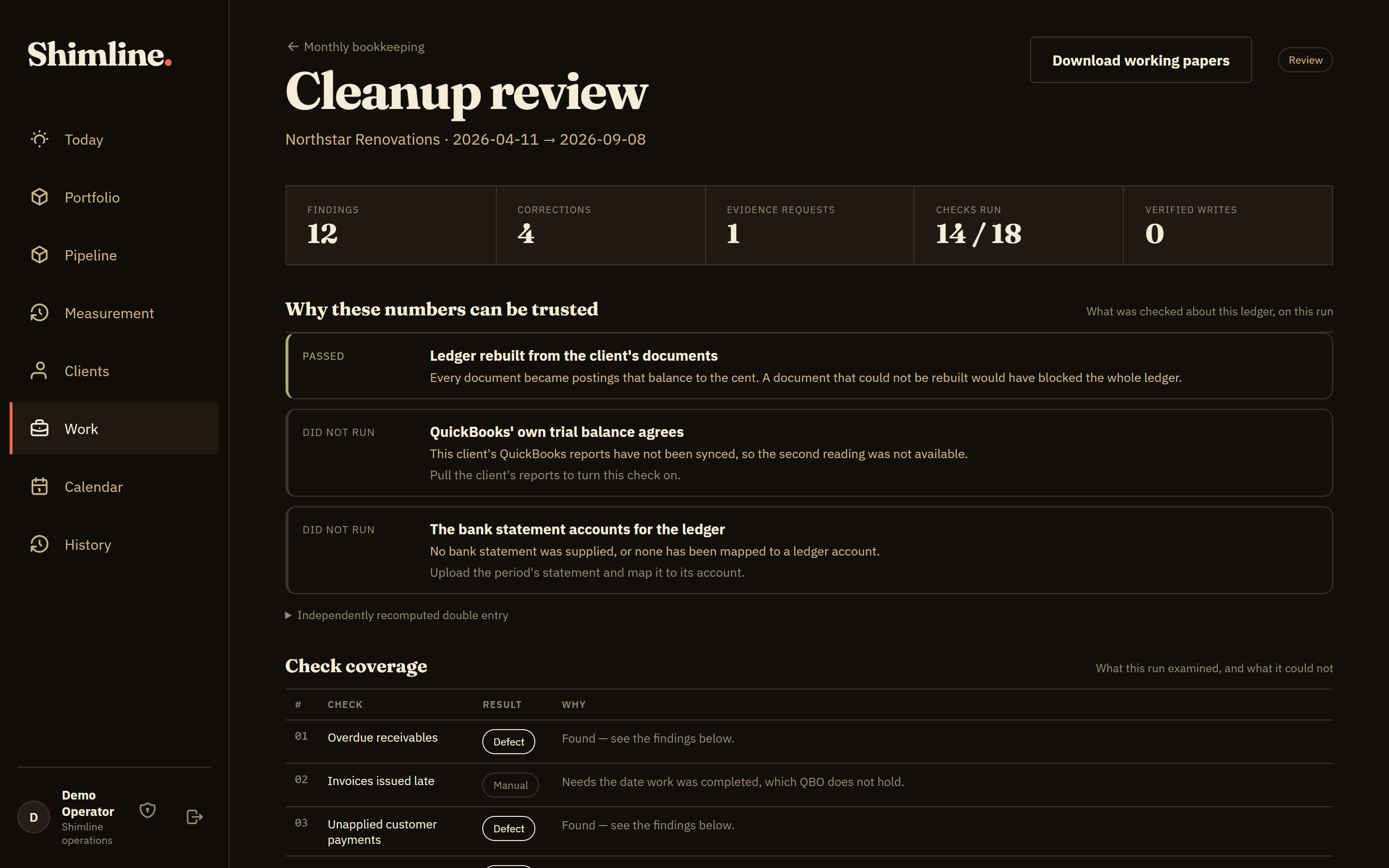 Shimline cleanup review screen