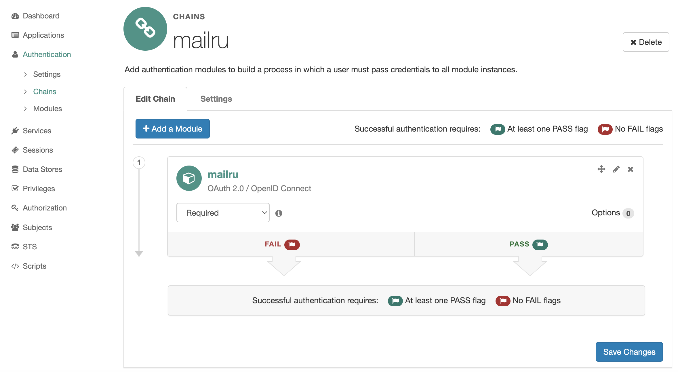 OpenAM Mail.ru authentication chain