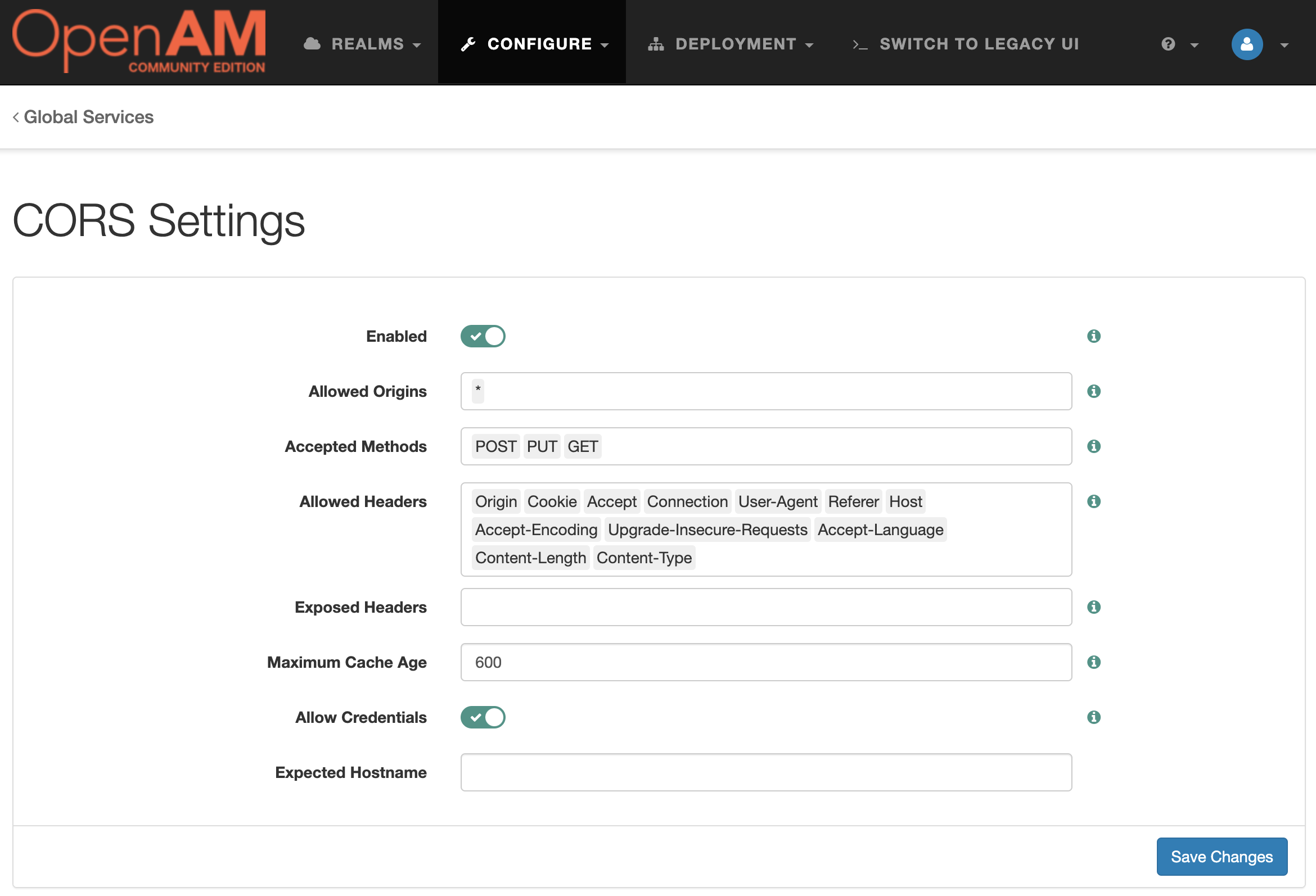 OpenAM CORS Settings