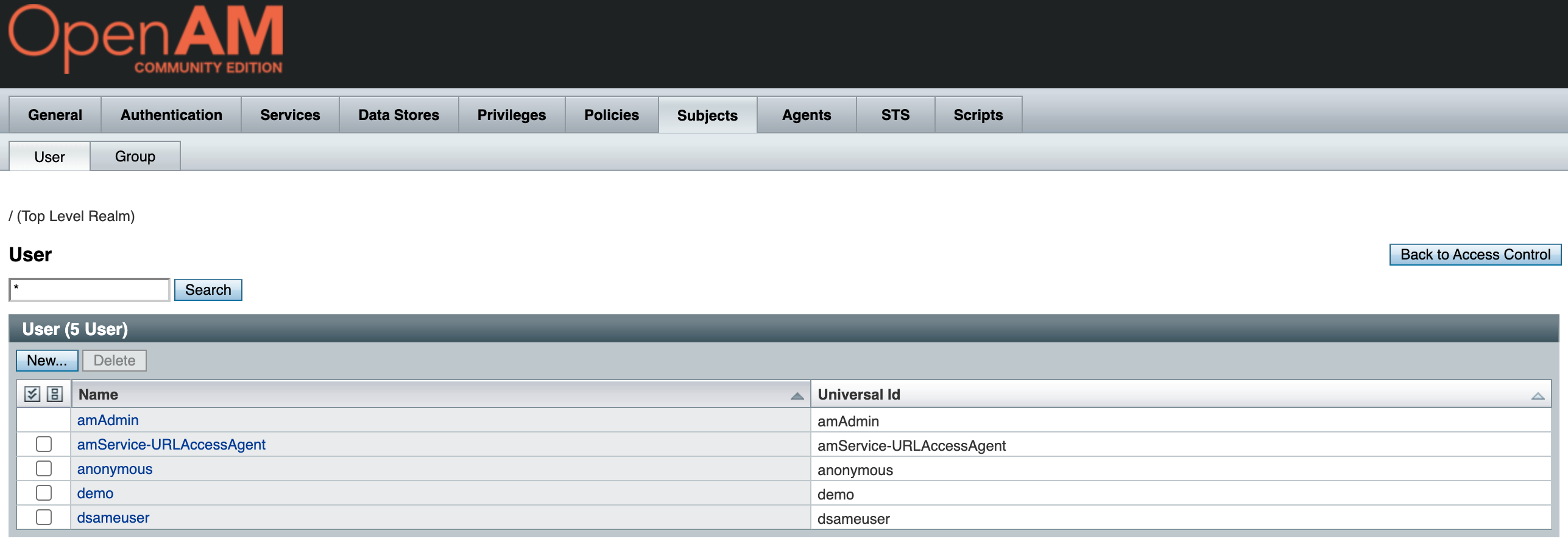 OpenAM User List