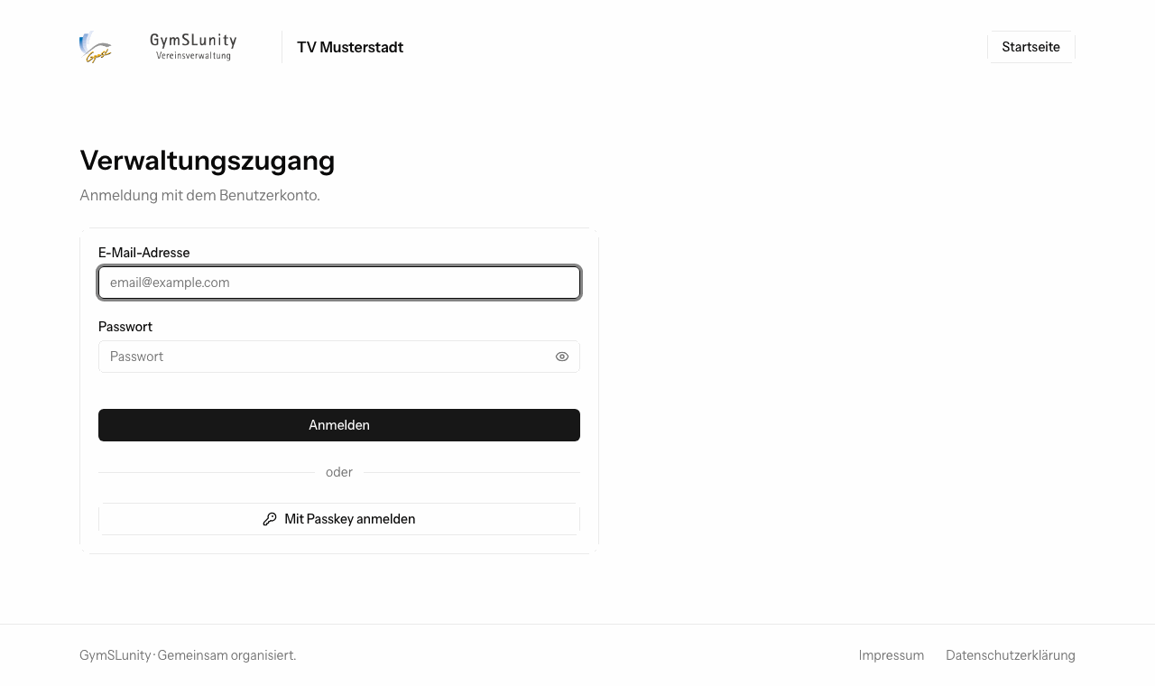 Anmeldeseite der Verwaltung