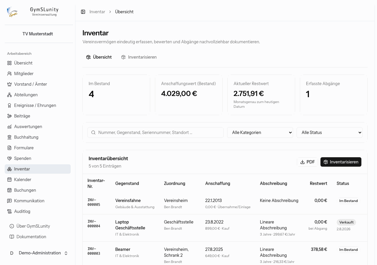 Inventarübersicht